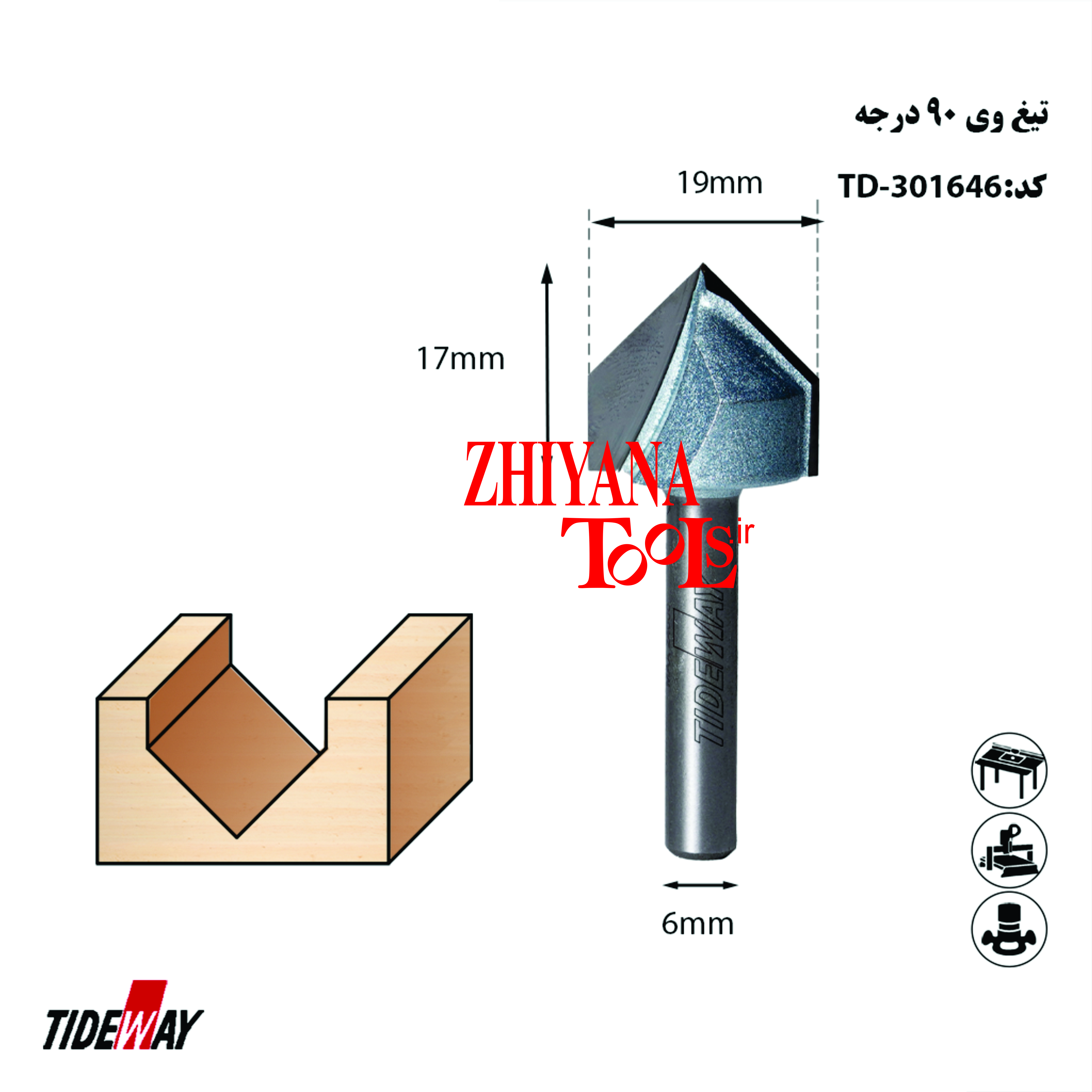 تیغ V شکل 90 درجه